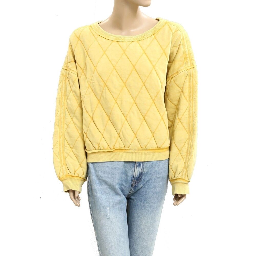 Free People We The Free Mirage Pullover Sweatshirt Top Quilted Yellow S 283816